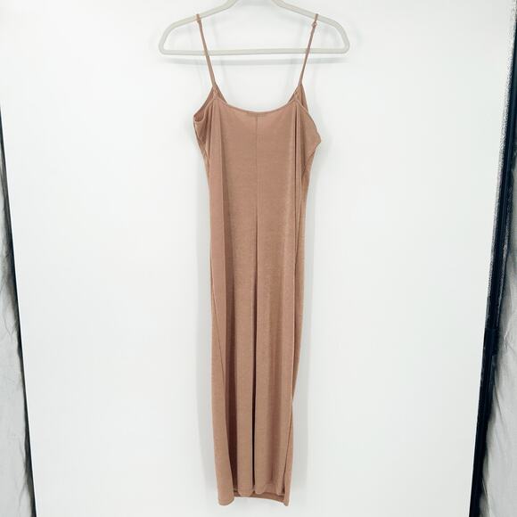 Zara Womens Cocktail Party Coquette V-Neck Slinky Metallic Slip Dress Size M Tan - Picture 7 of 7